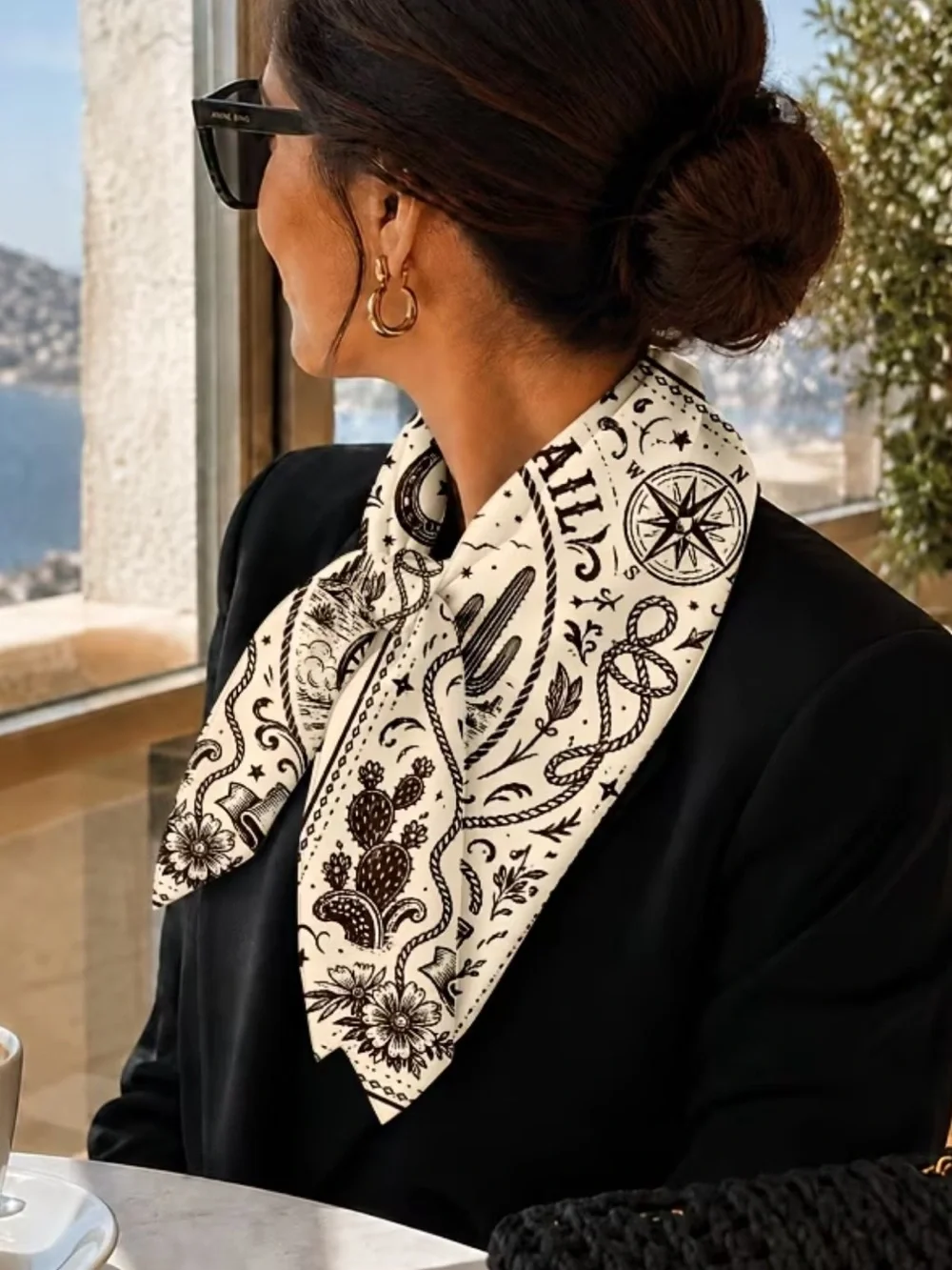 Dusty Trail Westward Open Range Cotton Bandana Scarf - Cream & Brown